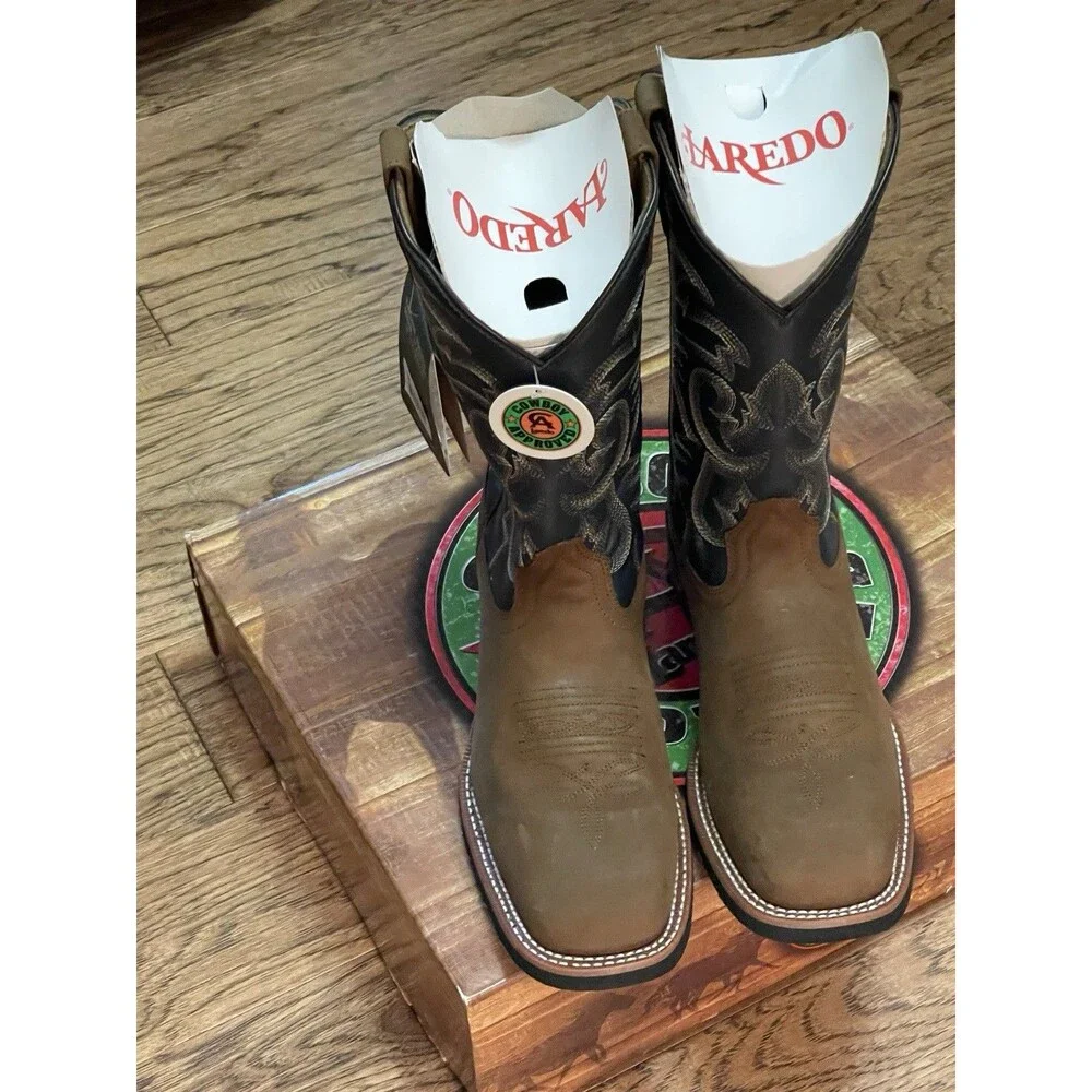 Laredo Men's Hamilton BS Brown & Blue Square Toe Boots 7936 Size 9 EW New In Box